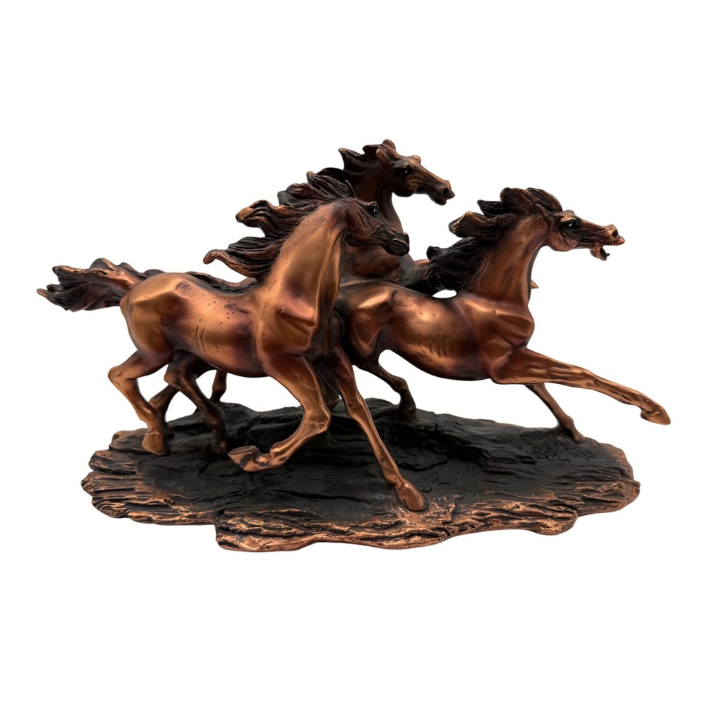Bronze Three Wild Horse Stampede Sculpture Unisex OS Copper Excellent Western